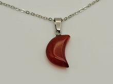 Load image into Gallery viewer, Natural Handmade Crystal Necklace Silver Tone Carnelian Healing Crystal Moon Pendant Necklace