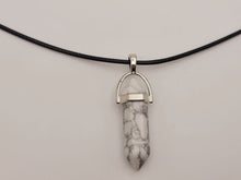 Load image into Gallery viewer, Silver Wire Wrapped Howite Healing Crystal Point  Leather Necklace
