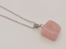 Load image into Gallery viewer, Crystal Necklace Silver Tone Irregular Shaped Rose Quartz Healing Crystal