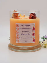 Load image into Gallery viewer, Citron Mandarin Natural Soy Wax Candle Highly Scented with Carnelian Crystals