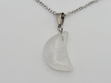Load image into Gallery viewer, Natural Clear Quartz Handmade Moon Pendant Necklace Healing Crystal Silver Tone