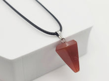 Load image into Gallery viewer, Crystal Necklace Silver Leather Carnelian Point Stone Healing Crystal Necklace