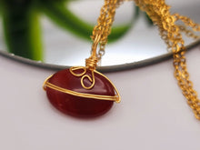 Load image into Gallery viewer, Gold Wire Wrapped Carnelian Healing Crystal Round Necklace Gold tone Handmade