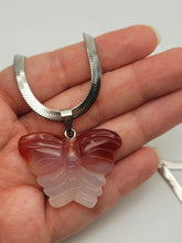 Load image into Gallery viewer, Butterfly Crystal Choker Necklace Silver Tone Carnelian Pendant Necklace