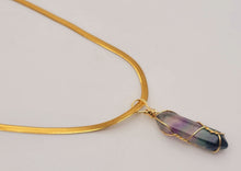 Load image into Gallery viewer, Crystal Necklace Gold Wire Wrapped Fluorite Crystal Point Choker Necklace