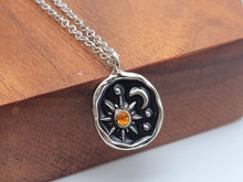 Load image into Gallery viewer, Sun and Moon necklace, 18mm gold plated pewter charm, Necklace
