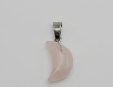 Load image into Gallery viewer, Crystal Necklace Silver Tone Moon Shaped Rose Quartz Healing Crystal