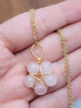 Load image into Gallery viewer, Gold Wire Wrapped Rose Quartz Healing Crystal Point Necklace Gold tone