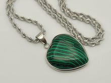 Load image into Gallery viewer, Natural Handmade Crystal Choker Necklace Silver Heart shaped Malachite