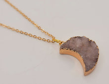 Load image into Gallery viewer, Small Moon Druzy Pendant Necklace