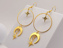 Load image into Gallery viewer, Handmade Moon Star Natural Drop Earrings , Sun Sol