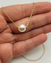 Load image into Gallery viewer, Pearl Pendant necklace, 18mm gold plated pewter charm, Round Pearl Necklace