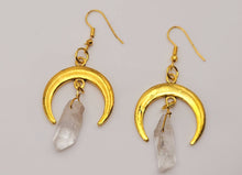 Load image into Gallery viewer, Clear Quartz Earrings Handmade, Cute earrings Irregular crescent moons,