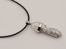 Load image into Gallery viewer, Silver Wire Wrapped Howite Healing Crystal Point  Leather Necklace
