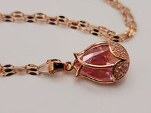 Load image into Gallery viewer, Gorgeous Rose Necklace, Flower Charm, Pendant with Crystals on a Dainty Gold Plated