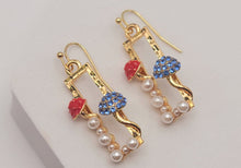 Load image into Gallery viewer, Mushroom earrings , unique forest jewelry , colorful hammered jewelry