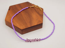 Load image into Gallery viewer, Amethyst Choker Necklace Gold tone Gorgeous Choker Seed Bead
