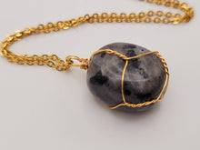 Load image into Gallery viewer, Labradorite Healing Crystal Stone Necklace GOLD wrapped tone Handmade