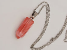 Load image into Gallery viewer, Crystal Necklace Silver Tone Strawberry Quartz Pendant Necklace Handmade