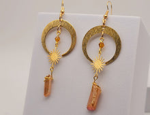 Load image into Gallery viewer, Orange Celestial Aura Quartz Earrings Handmade, Cute earrings Irregular crescent