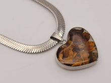 Load image into Gallery viewer, Crystal Necklace Silver Tone Herringbone Choker necklace Tiger's Eye