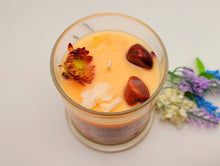 Load image into Gallery viewer, Citron Mandarin Natural Soy Wax Candle Highly Scented with Carnelian Crystals