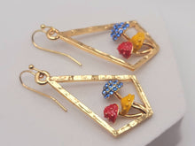 Load image into Gallery viewer, Mushroom earrings , unique forest jewelry , colorful hammered jewelry