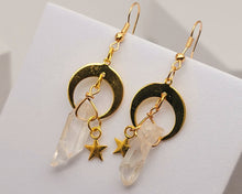 Load image into Gallery viewer, Clear Celestial Aura Quartz Earrings Handmade, Cute earrings Irregular crescent