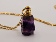 Load image into Gallery viewer, fluorite perfume bottle necklace Handmade necklace, Gold tone perfume bottle
