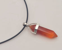 Load image into Gallery viewer, Crystal Necklace Silver Leather Carnelian Point Stone Healing Crystal Necklace