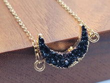 Load image into Gallery viewer, Natural crystal druzy Minerals gem stone charm necklace Black Moon Obsidian