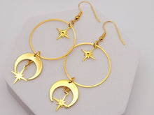 Load image into Gallery viewer, Handmade Moon Star Natural Drop Earrings , Sun Sol