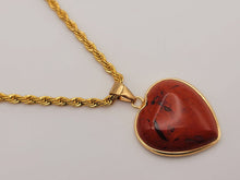 Load image into Gallery viewer, Handmade Crystal Choker Necklace Gold Tone Wrapped Red Jasper Healing Crystal Heart