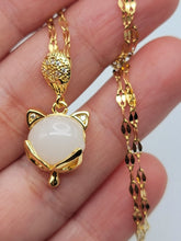 Load image into Gallery viewer, Natural Milky Quartz Handmade Kitten Necklace Gold Tone