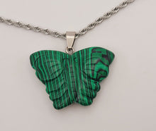 Load image into Gallery viewer, Choker Necklace Silver Tone Malachite Healing Crystal Butterfly Necklace
