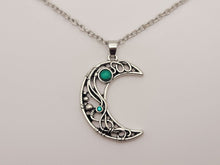 Load image into Gallery viewer, Moon Necklace Green Aventurine, Silver Tone Handmade Necklace