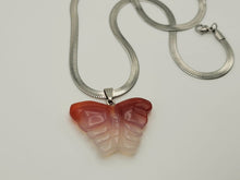 Load image into Gallery viewer, Butterfly Crystal Choker Necklace Silver Tone Carnelian Pendant Necklace
