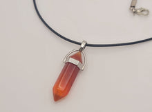 Load image into Gallery viewer, Crystal Necklace Silver Leather Carnelian Point Stone Healing Crystal Necklace
