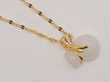 Load image into Gallery viewer, Milky Quartz Handmade Shirt Necklace Gold Tone Bag Necklace