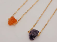 Load image into Gallery viewer, Raw Crystal Necklace, Carnelian Rough Stone Necklace, Amethyst Necklace