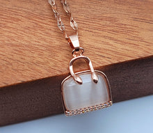Load image into Gallery viewer, Natural Purse Bag Shaped White Cat Eye Pendant Necklace