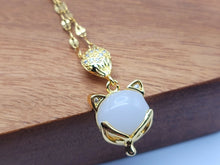Load image into Gallery viewer, Natural Milky Quartz Handmade Kitten Necklace Gold Tone