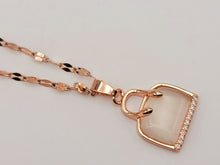 Load image into Gallery viewer, Natural Purse Bag Shaped White Cat Eye Pendant Necklace