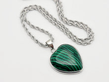 Load image into Gallery viewer, Natural Handmade Crystal Choker Necklace Silver Heart shaped Malachite