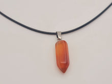 Load image into Gallery viewer, Crystal Necklace Silver Leather Carnelian Point Healing Crystal Necklace