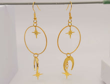 Load image into Gallery viewer, Handmade Moon Star Natural Drop Earrings , Sun Sol