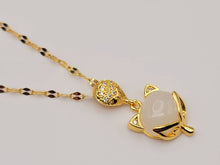 Load image into Gallery viewer, Natural Milky Quartz Handmade Kitten Necklace Gold Tone