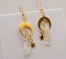 Load image into Gallery viewer, Clear Celestial Aura Quartz Earrings Handmade, Cute earrings Irregular crescent
