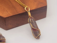 Load image into Gallery viewer, Indian Agate Point Necklace Gold Wire Wrapped Healing Crystal Point
