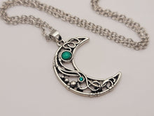 Load image into Gallery viewer, Moon Necklace Green Aventurine, Silver Tone Handmade Necklace